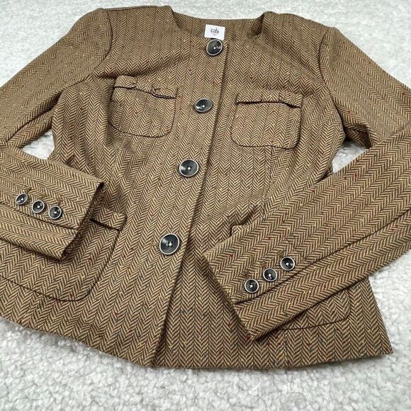 Cabi Penny Herringbone Blazer Jacket Brown - Picture 9 of 11